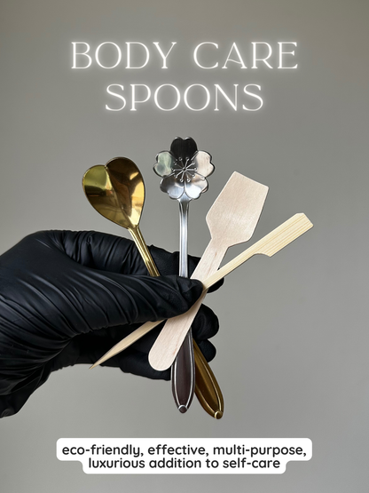 Floral or Heart Metal or Wooden Body Care Spoon- Perfect Portion, Eco Friendly